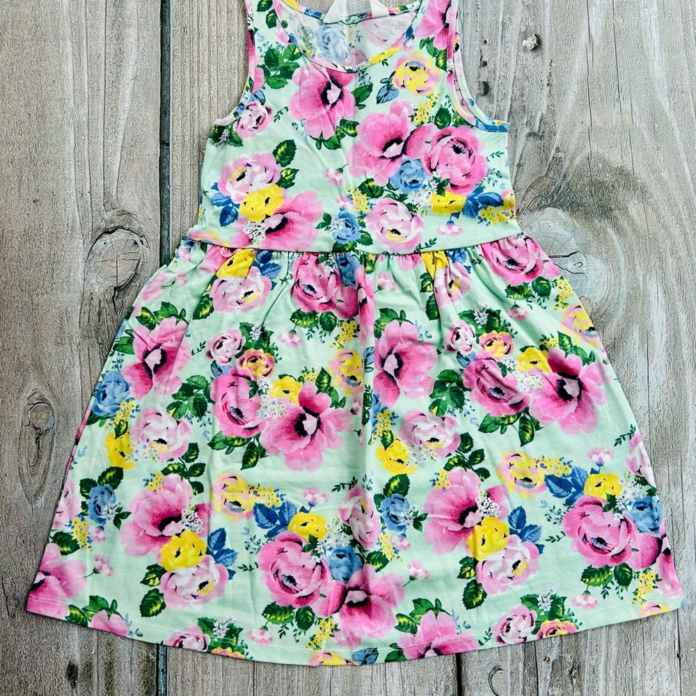 H&M size 6-8yrs Girls Mint Green, Pink & Yellow Floral Sundress NEW no tags